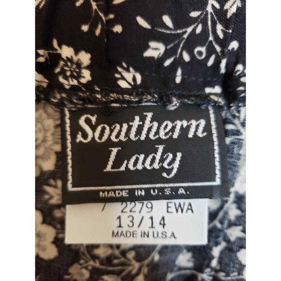 Southern Lady Black Cream Floral Maxi Skirt Size 13/14 Wrap Style Elastic Waist - Picture 3 of 9